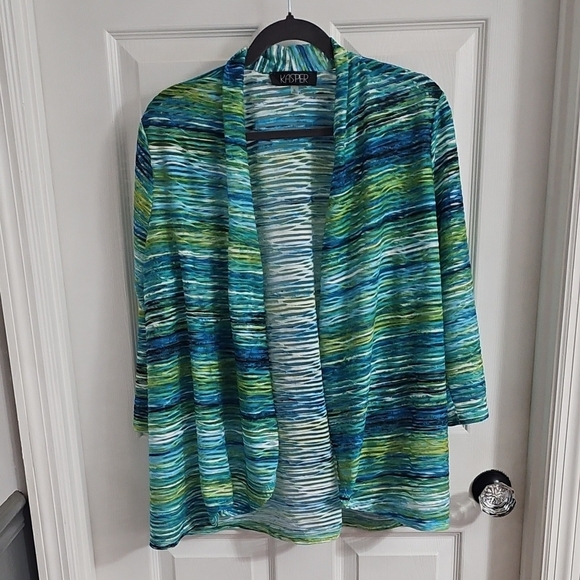 Kasper Tops - NWT Kasper Blue and Green Open Front Cardigan